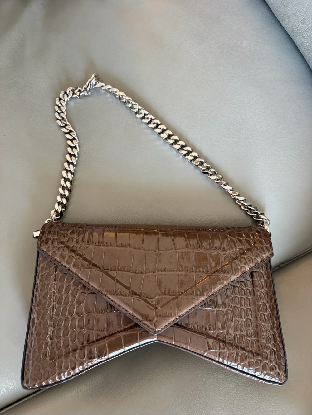 Michael Kors collection Croc-Embossed Envelope Shoulder Bag with Silver Chain